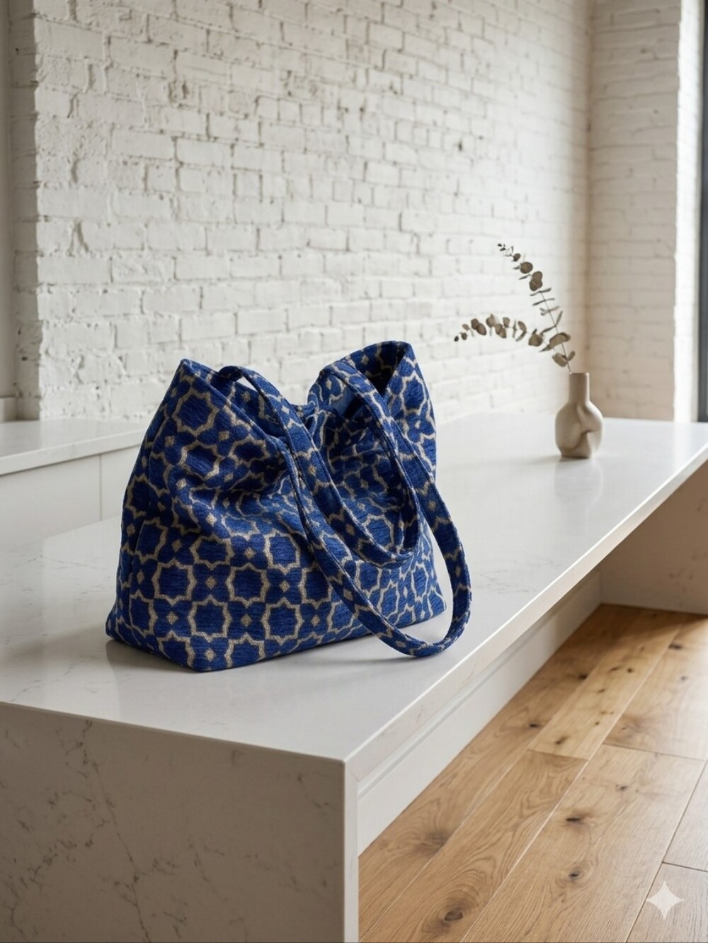 Navy Geometric Pattern Canvas Tote Bag